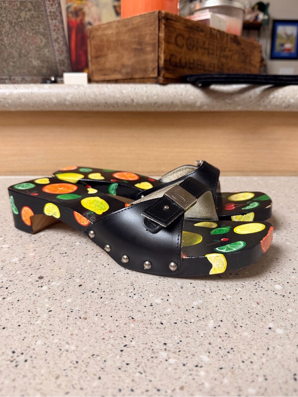 VTG HAND-PAINTED Fruity Dr. Scholl’s Clog Sandals